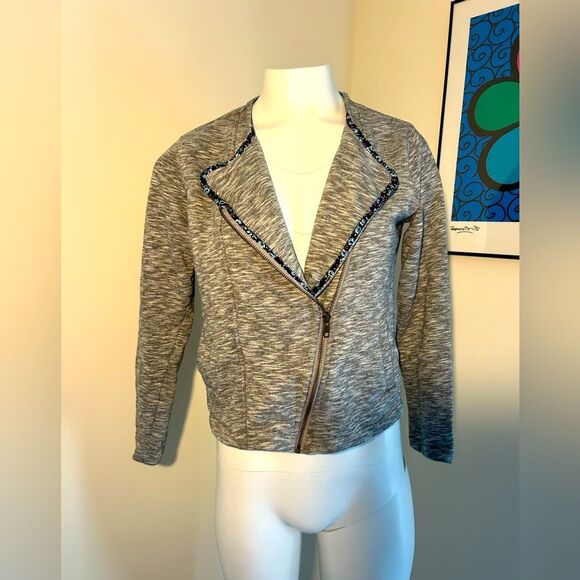 Matilda Jane Gray Women's Knit Moto BlazerJacket with Zipper Size L - Picture 1 of 9